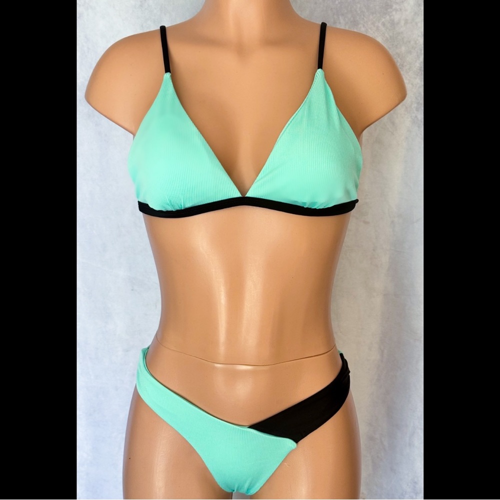 Aqua & Black, Color-Block, Bikini Set - Picture 5 of 6